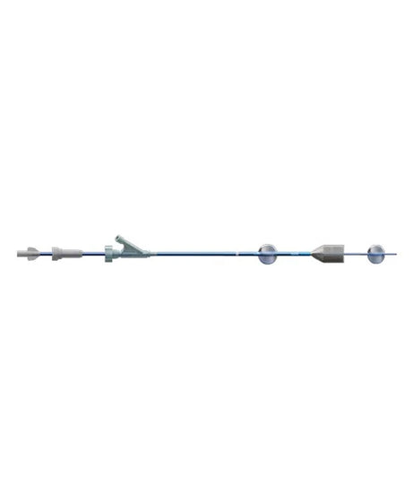 A long, thin blue rod or tube with several metallic silver and gray fittings and small circular blue end caps, shown against a plain white background.